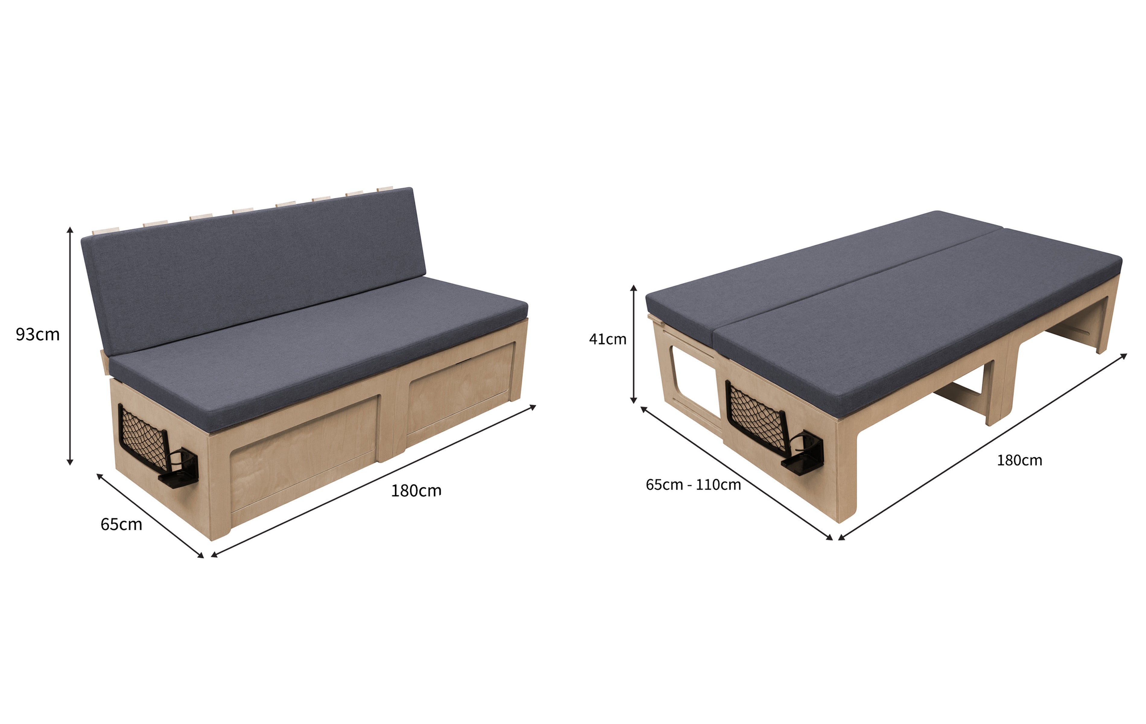 Q-Rax Divano Letto Pieghevole Camper Legno con Vani