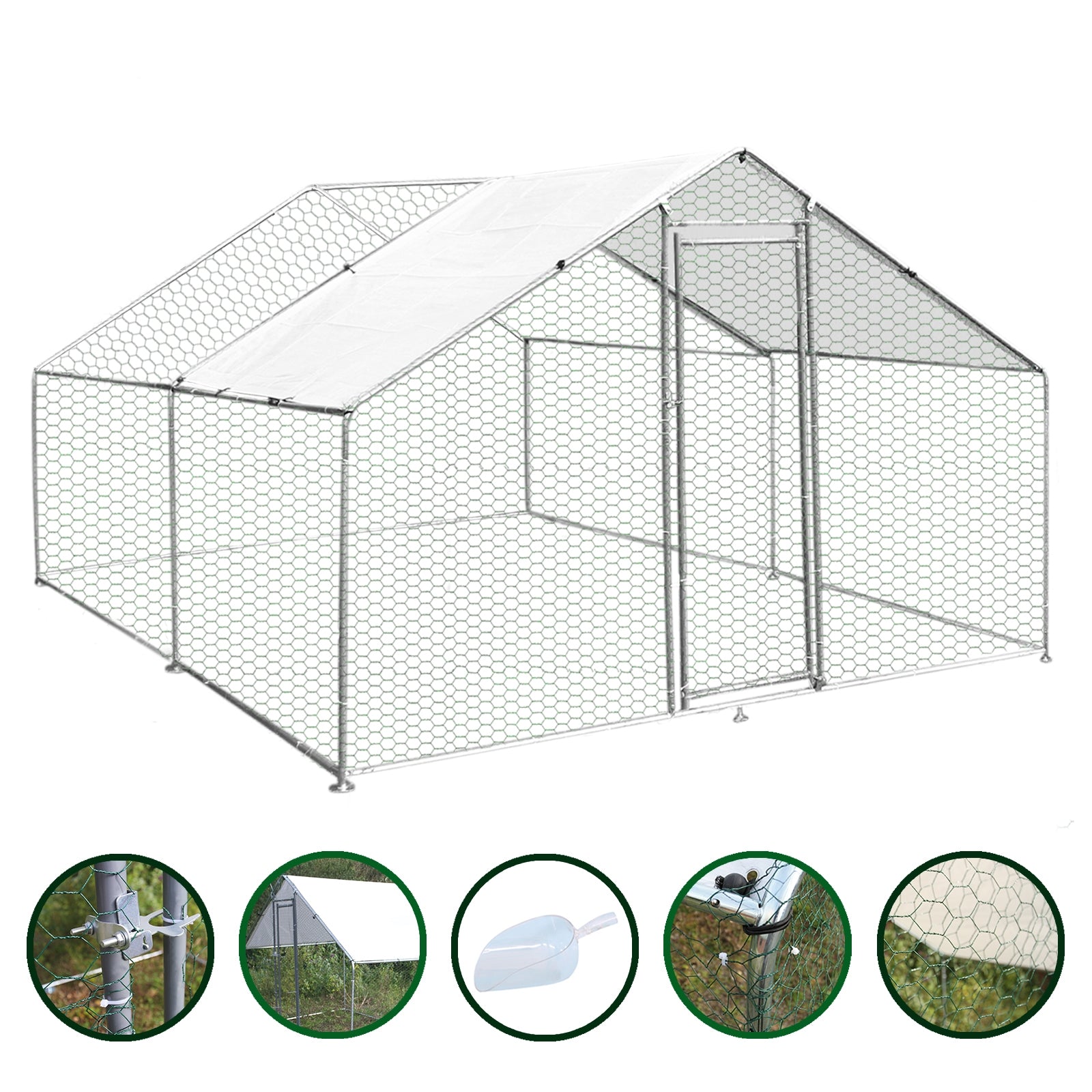 Q-Rax Recinzione Pollaio Esterno 3x4m Acciaio con Tettoia