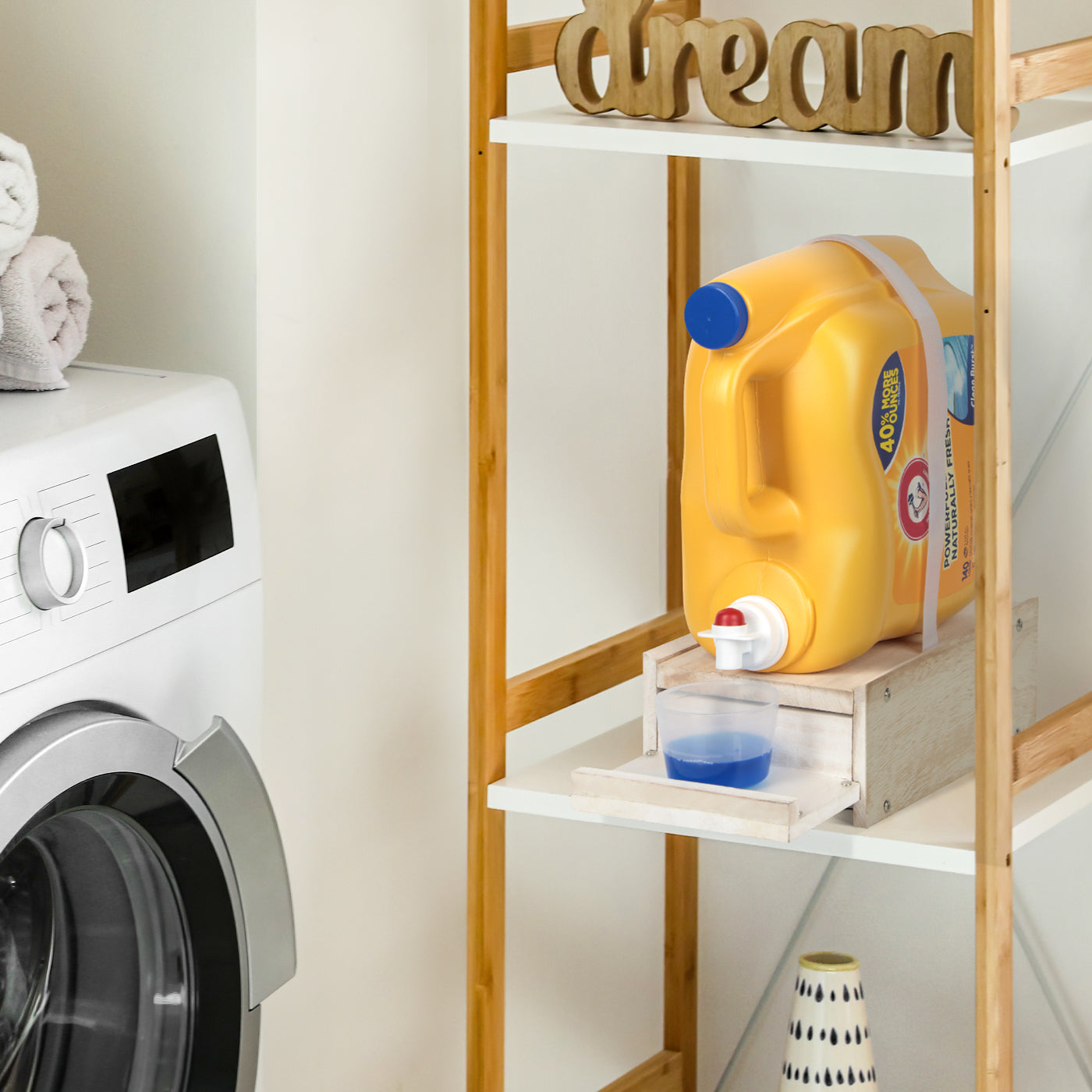 Jackcube Design Stand Dispenser Detersivo Bucato Legno Cassetto