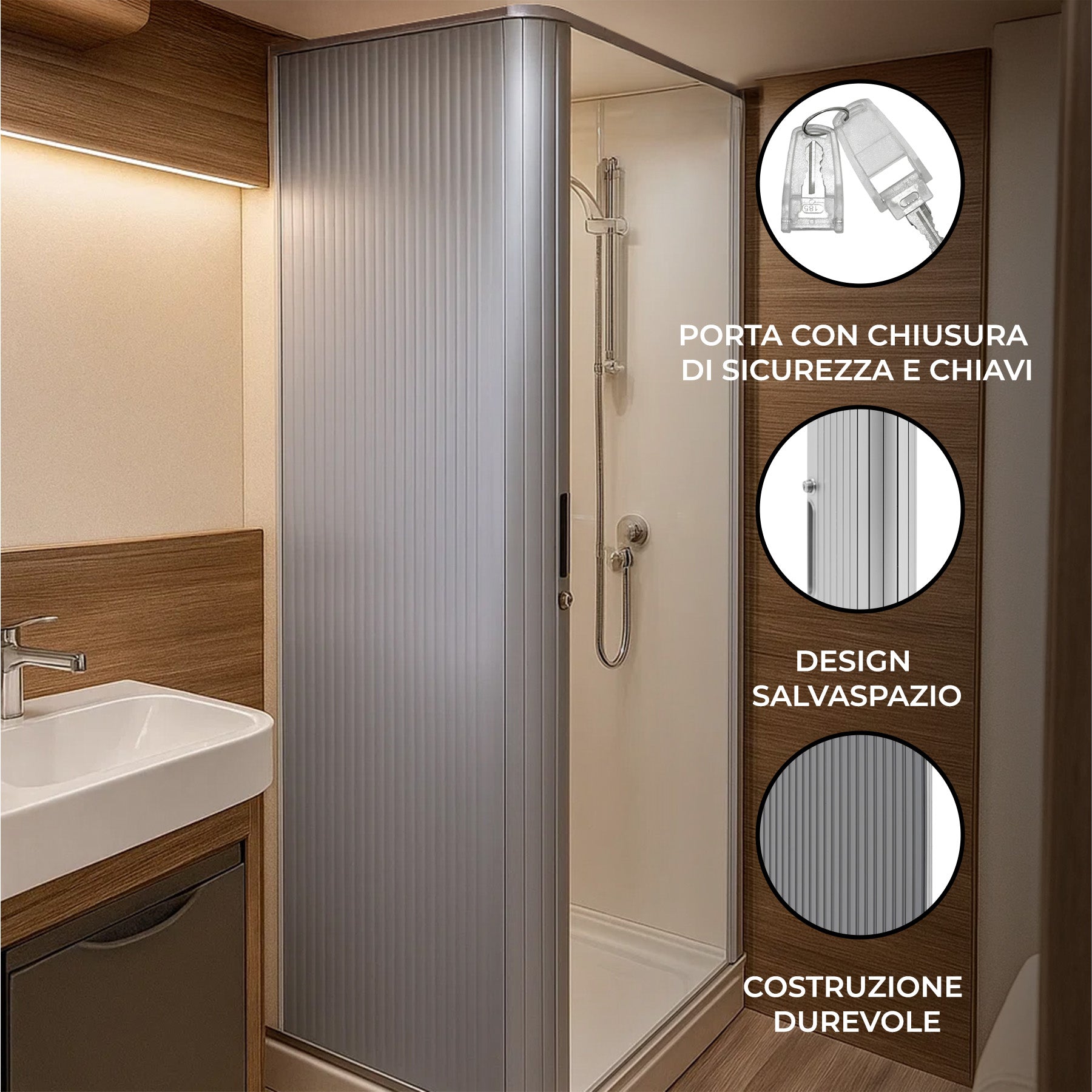 Q-Rax Porta a Soffietto Doccia Grigia 200x60cm Camper