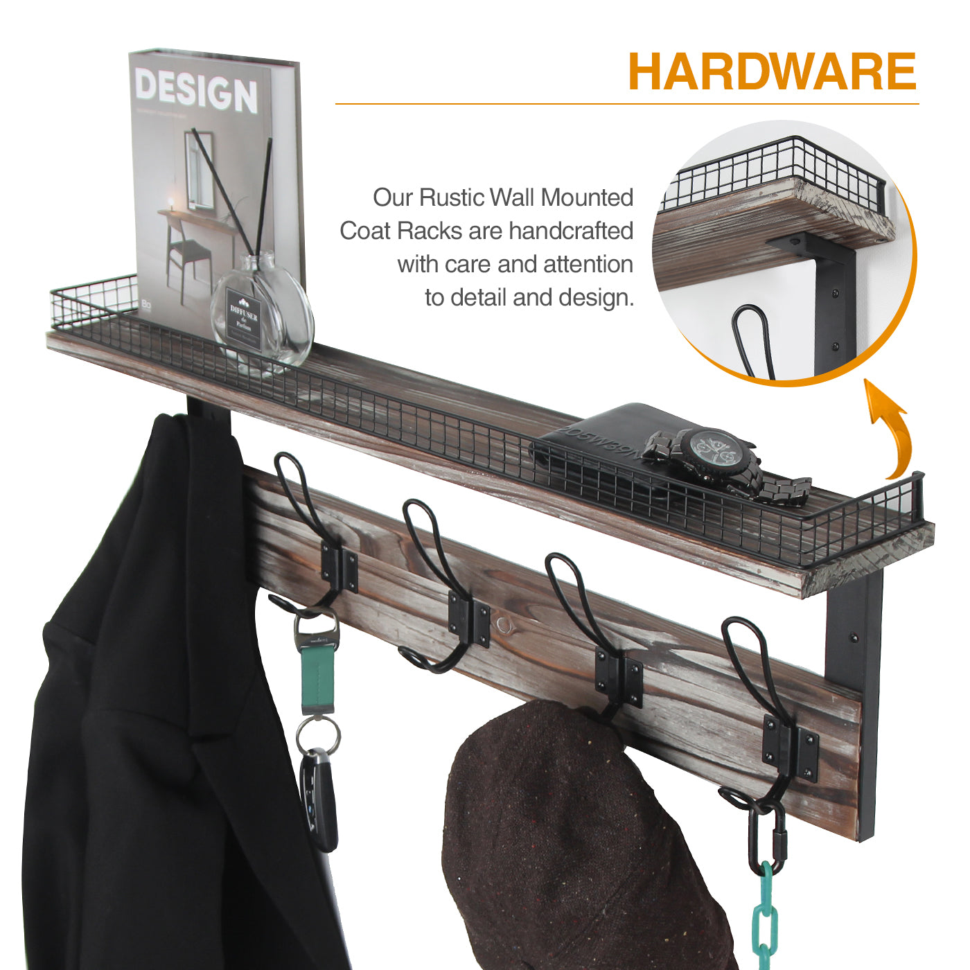 Jackcube Design Entryway appendiabiti da parete 5 ganci legno
