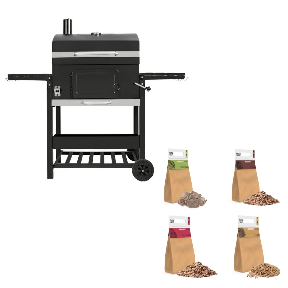 Q-Rax Barbecue Affumicatore XL Carbone Ghisa con Legna