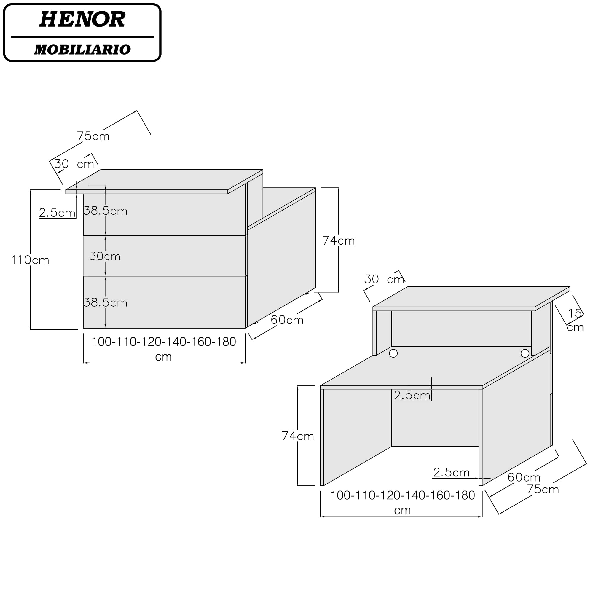 Henor Cidacos 100 Bancone Reception Bianco Ufficio 100 cm