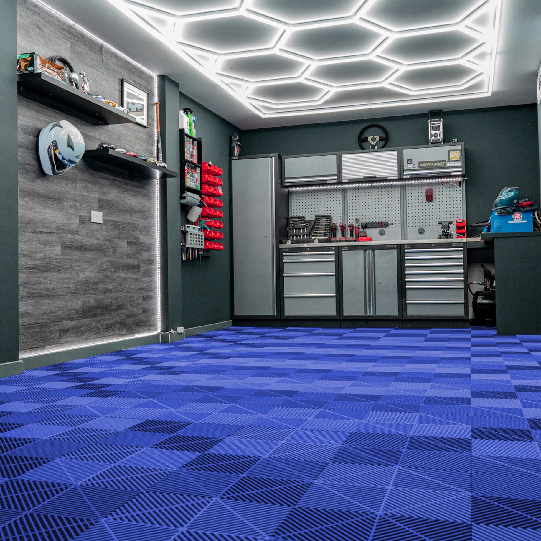 Q-Rax Piastrelle Modulari Blu 120pz + 14 LED Esagonali