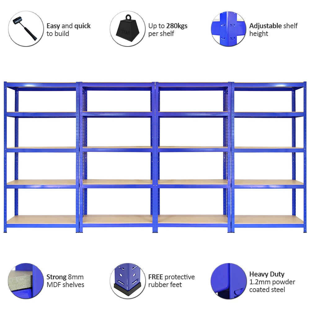 Q-Rax T-Rax Scaffale Garage Blu 90x45 4 ripiani 280 kg