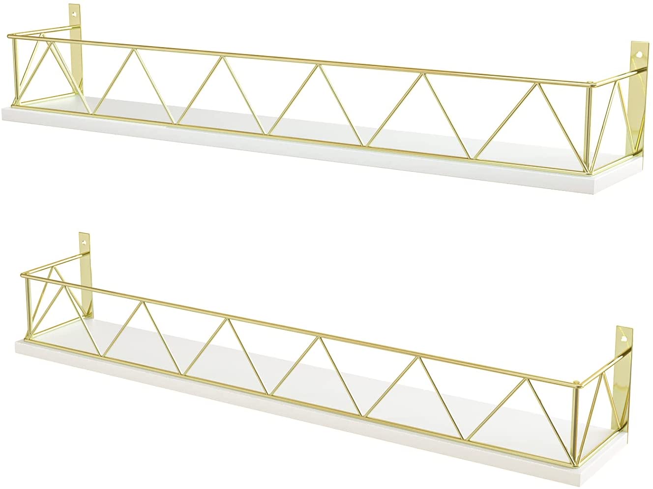 Jackcube Design Set 2 Mensole Muro Oro Bianche 60 cm Metallo Legno