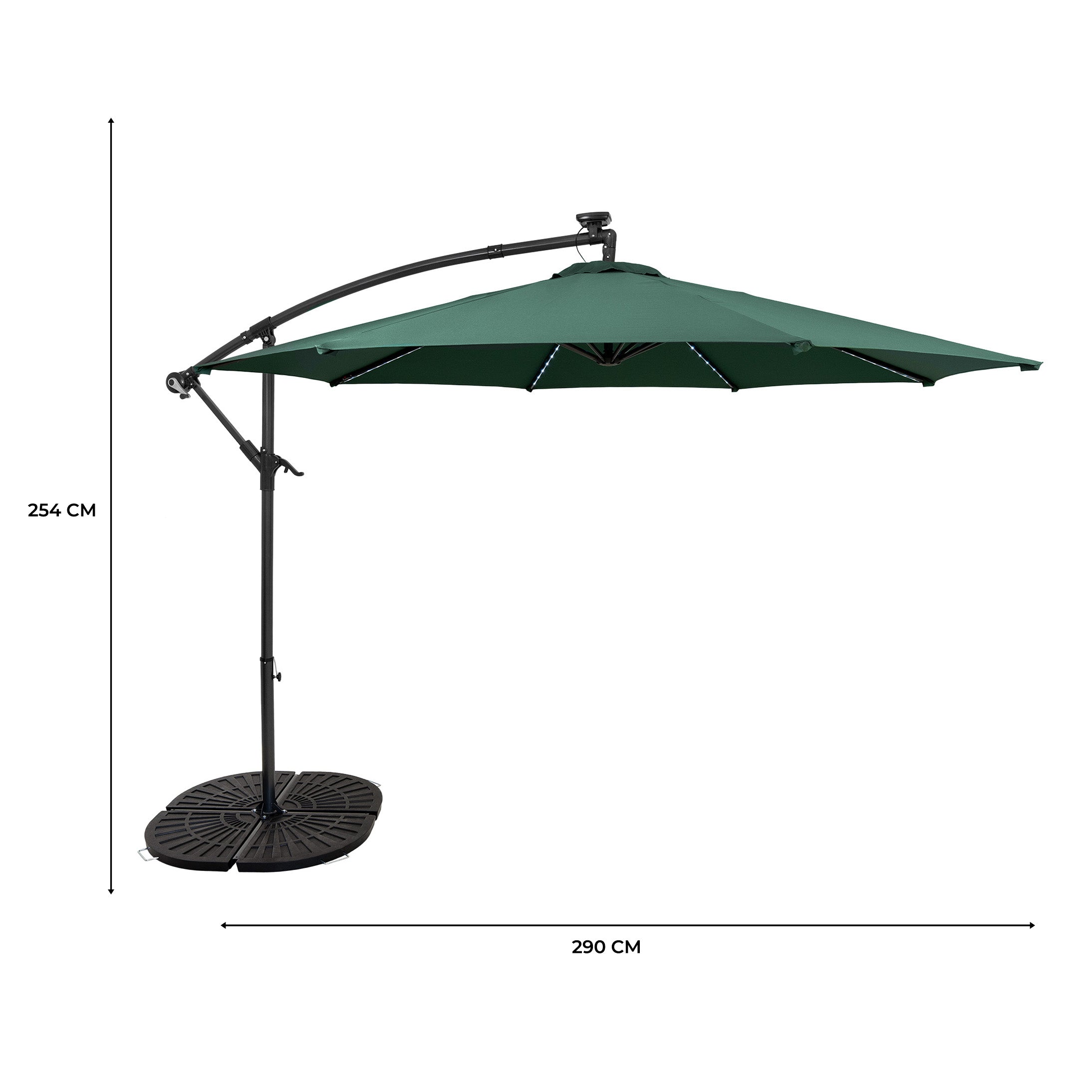 Q-Rax Ombrellone Decentrato LED ombrellone verde 3 m con base