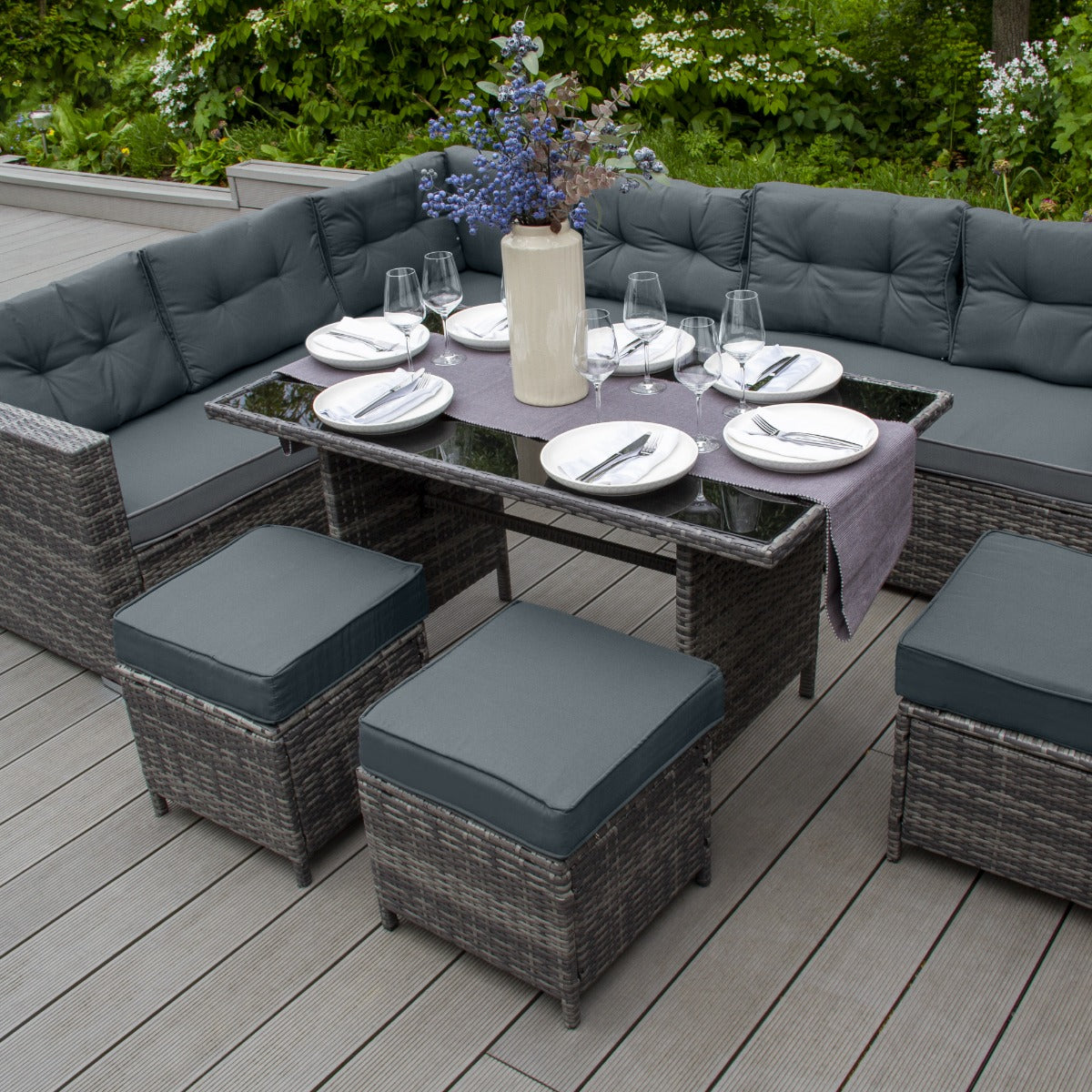 Q-Rax Mobili Esterno Set Angolo Rattan Grigio 9 Posti 582L