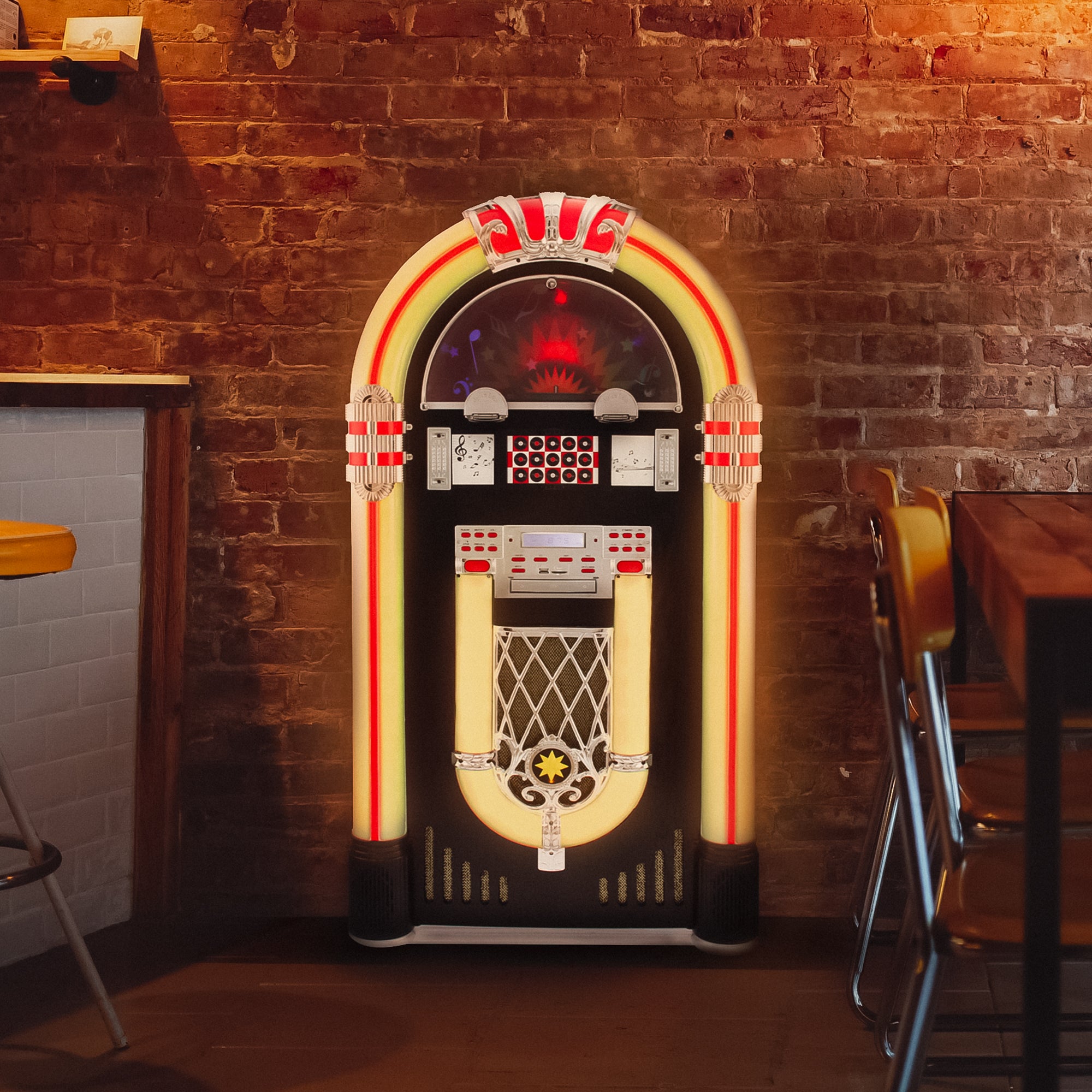 Q-Rax Vintage jukebox nero bluetooth giradischi LED
