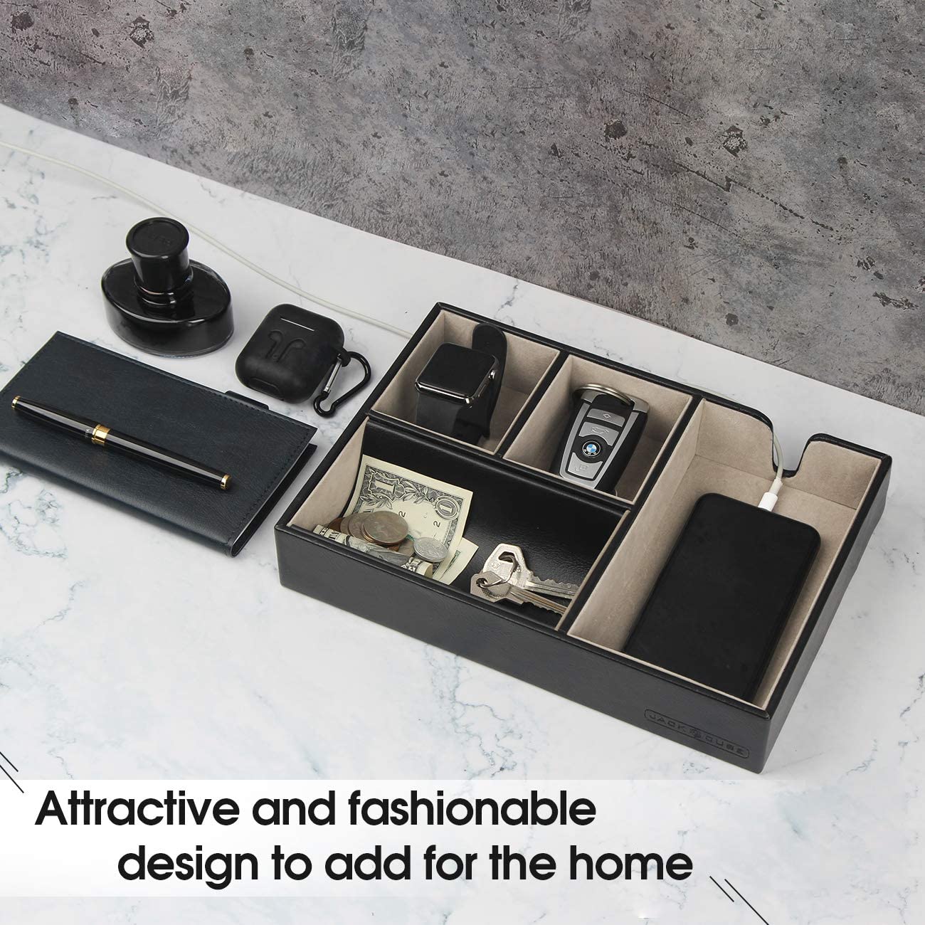 Jackcube Design Dressroom Vassoio Svuotatasche Pelle Nero 4 Scomparti