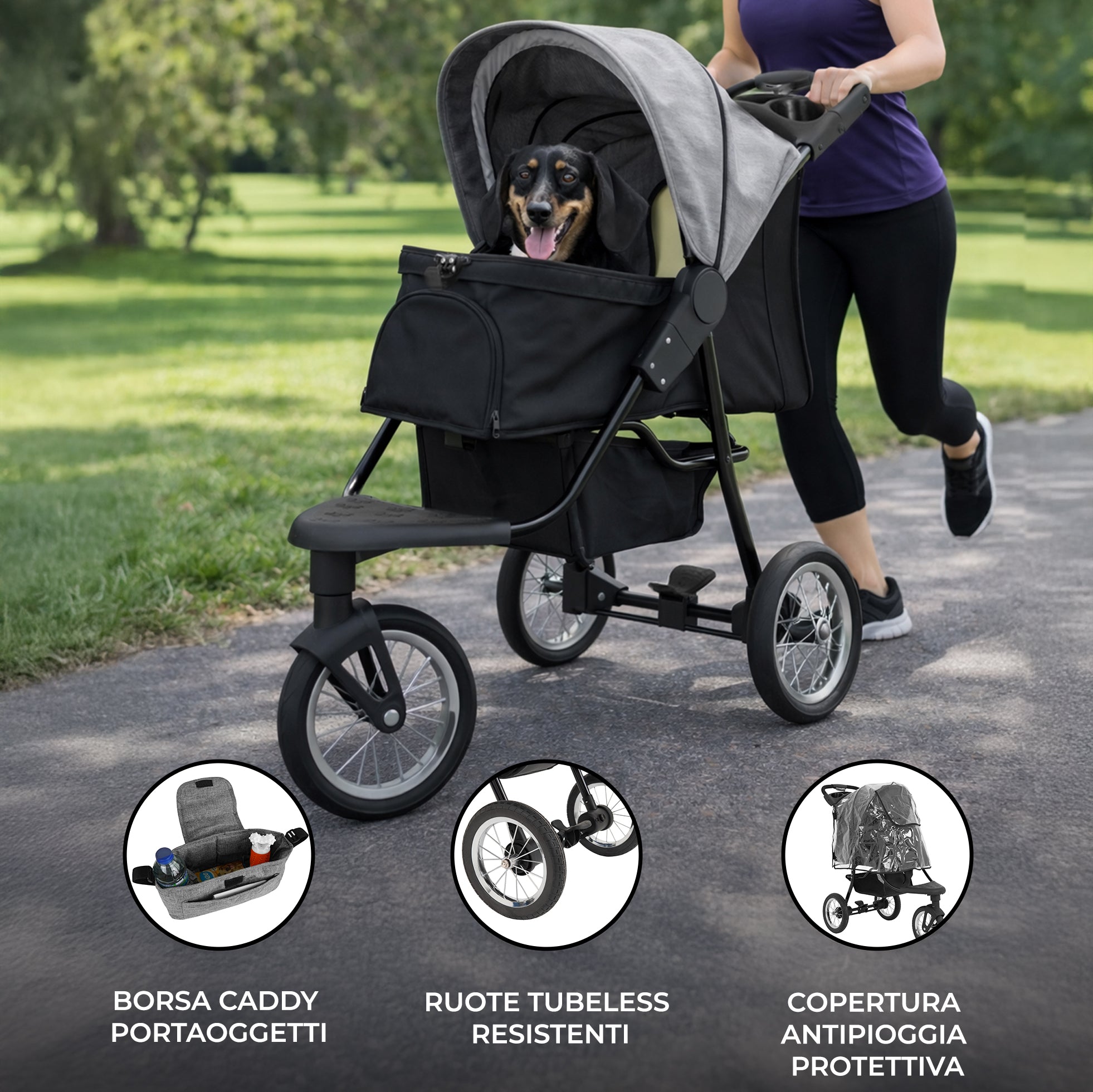 Q-Rax Accessori Casa Passeggino Jogger Animali 3 Ruote Grigio