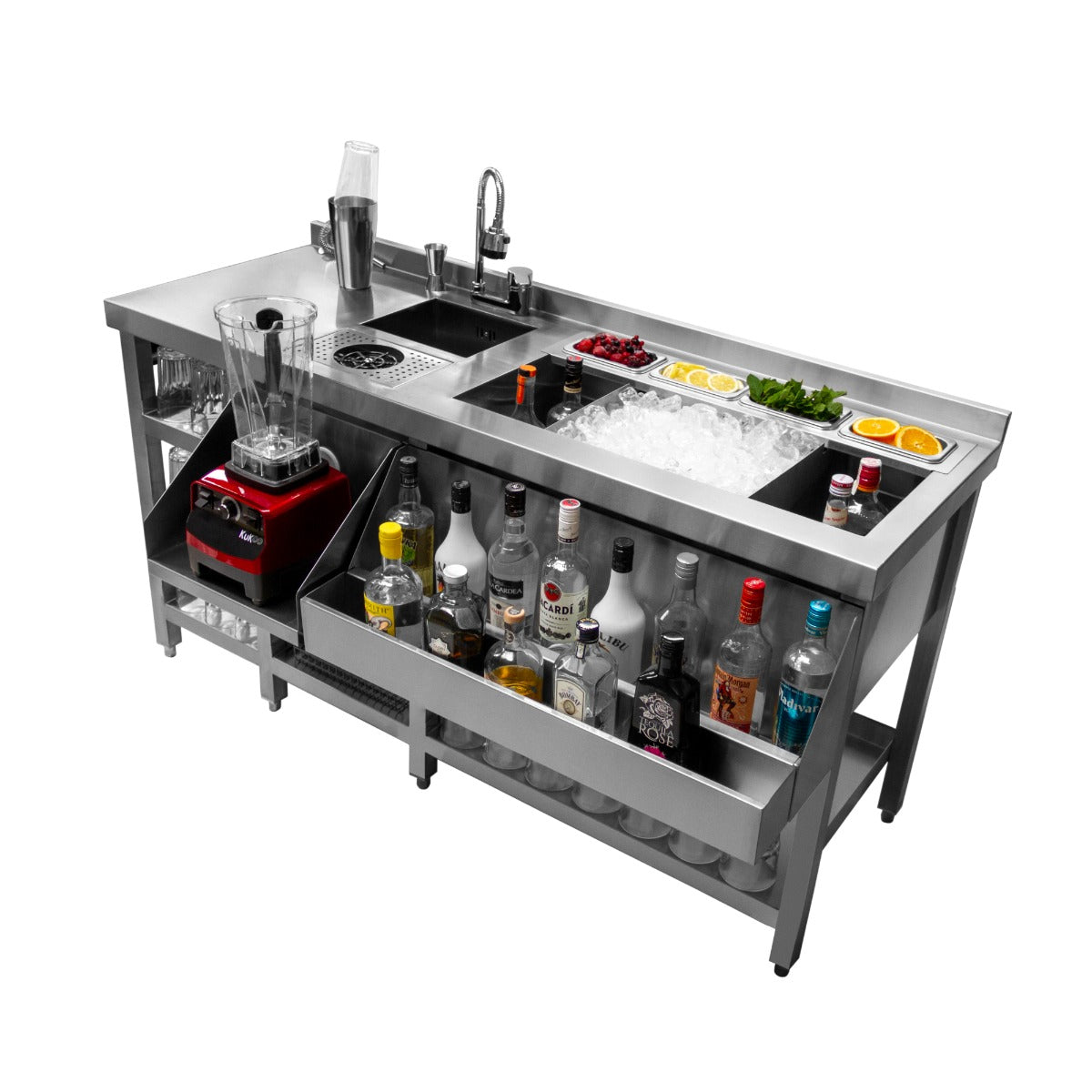 Q-Rax Postazione Barman Deluxe Banco Bar Acciaio 304