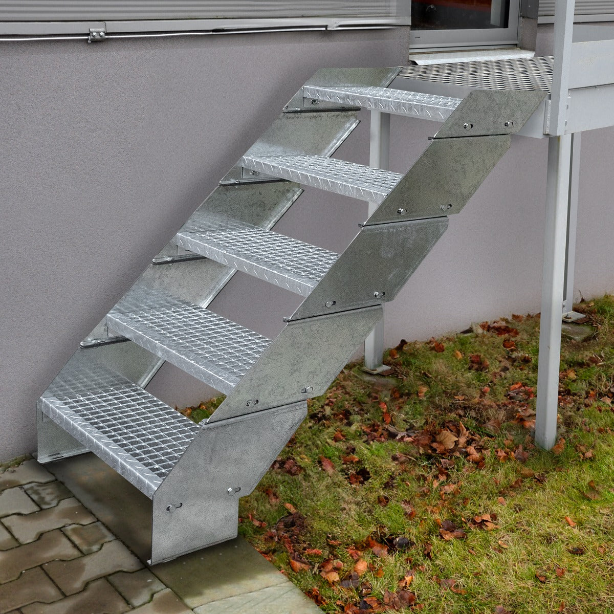 Q-Rax Scala zincata 3 gradini acciaio 600 mm regolabile