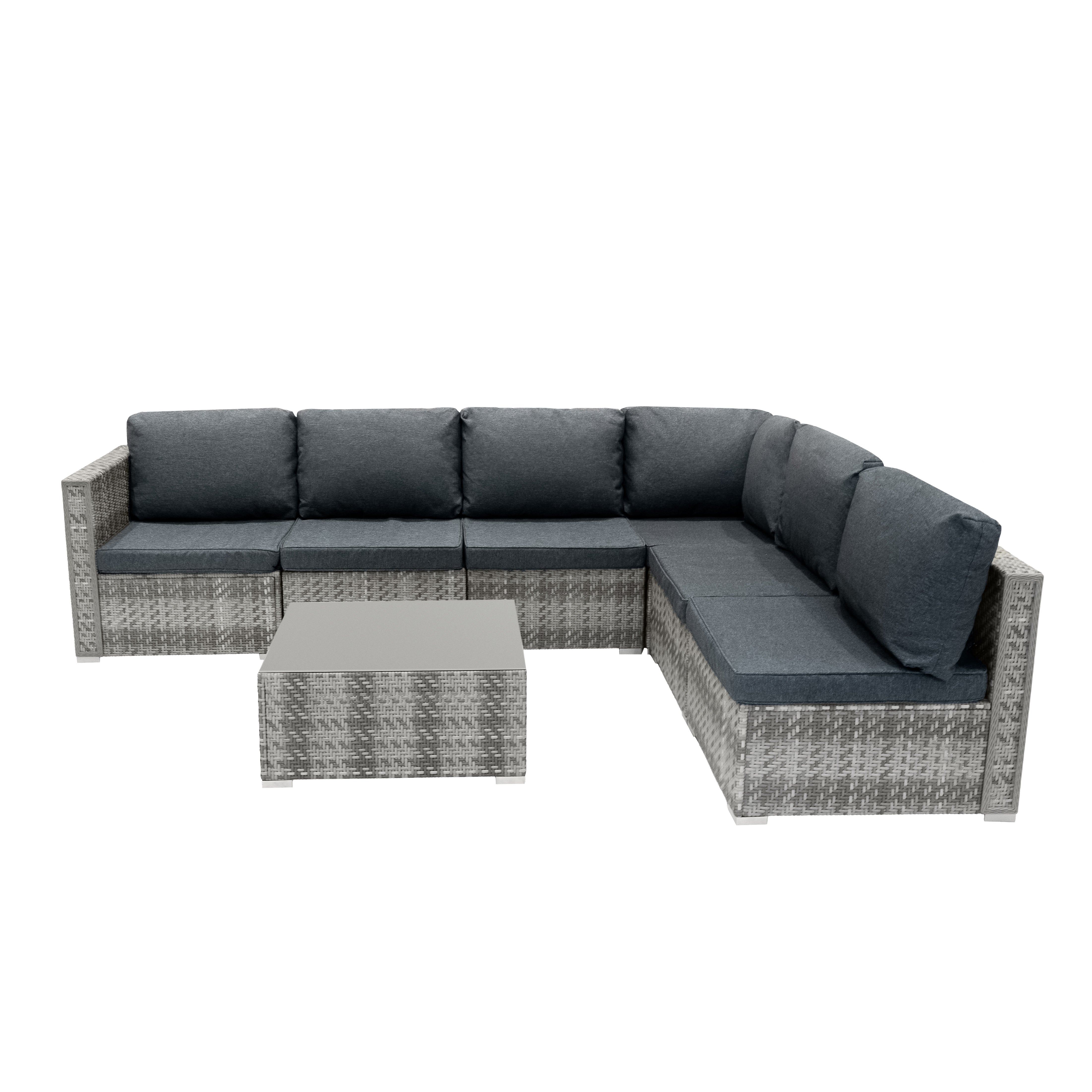 Q-Rax Mobili da Esterno Set Rattan Grigio 7 Pezzi con Tavolo