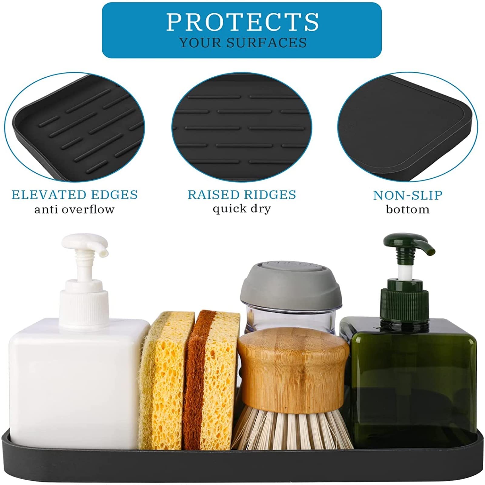 HGYZE Porta Spugna e Scolapiatti Tappetino Silicone Nero 25,5x14