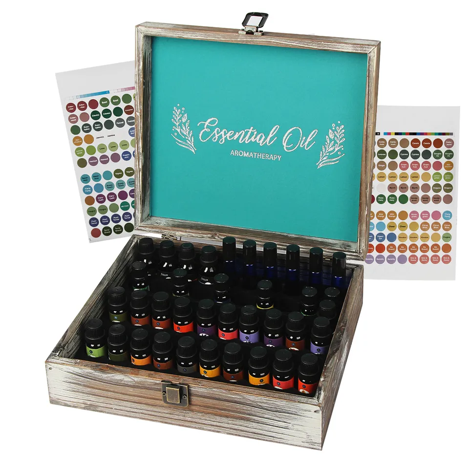 Jackcube Design Box Oli Essenziali Legno 70 Posti con Etichette