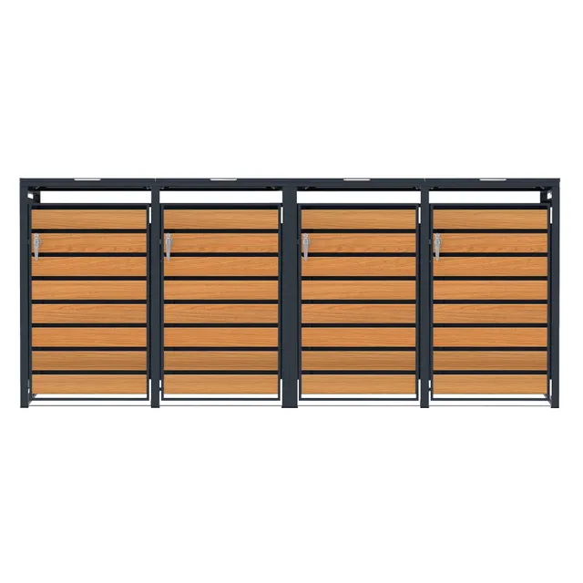 Q-Rax Copertura Bidoni 4x240L Metallo Antracite Legno