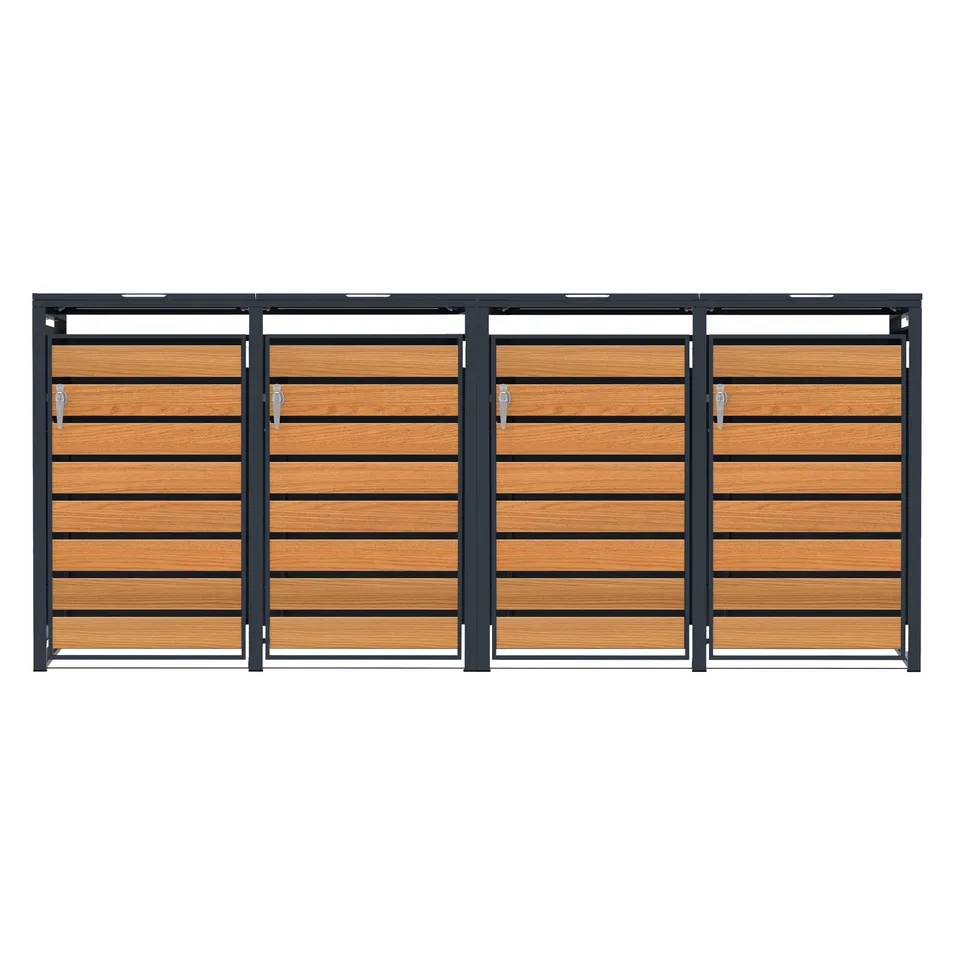 Q-Rax Copertura Bidoni 4x240L Metallo Antracite Legno