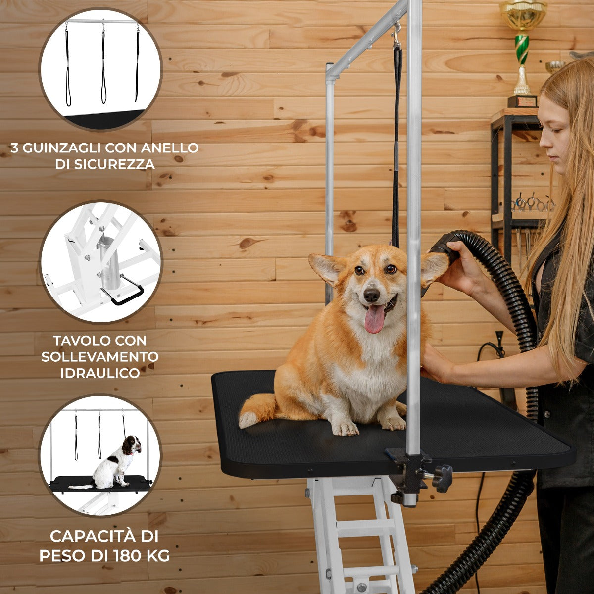 Q-Rax Commercio Tavolo Toelettatura Idraulico Bianco 180kg