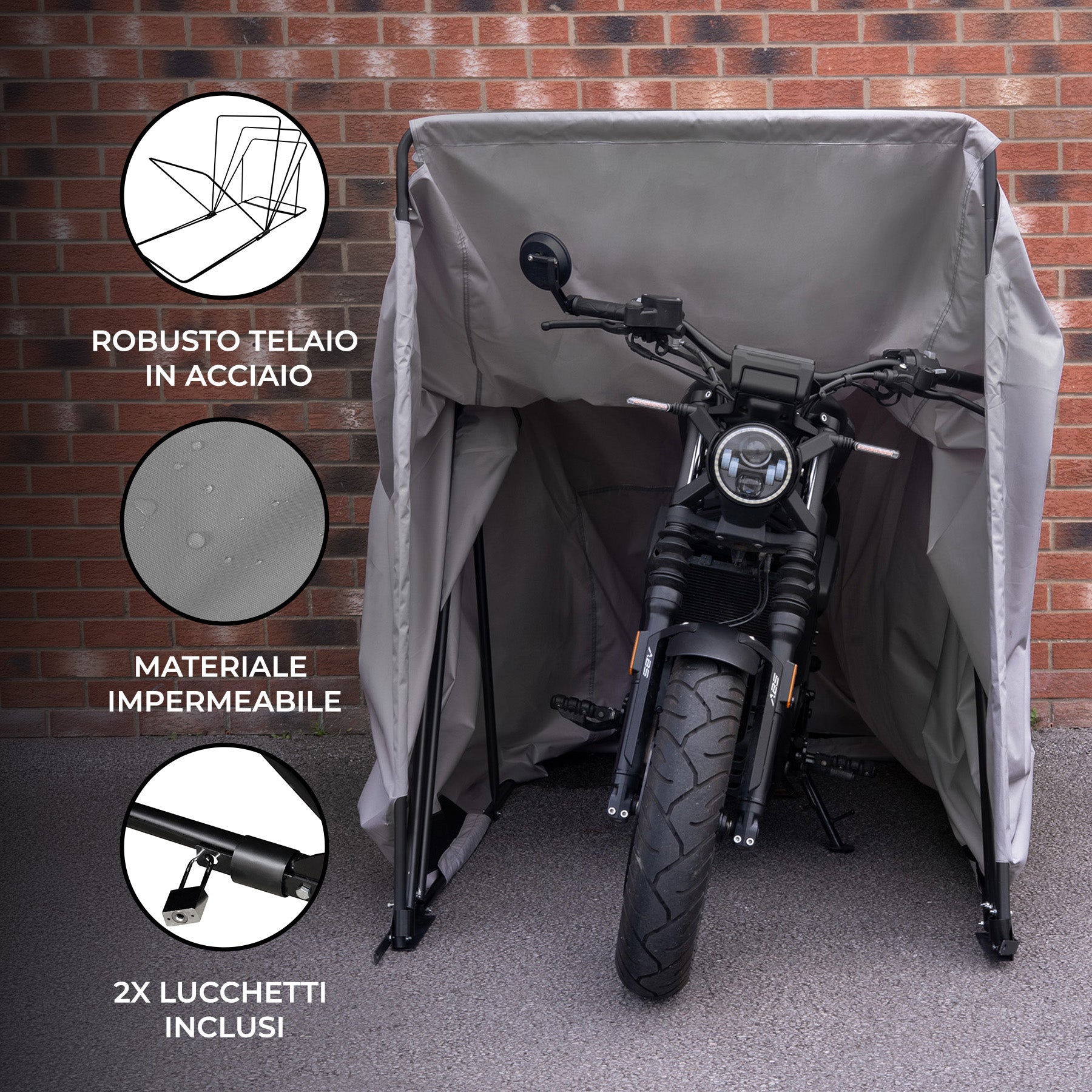 Q-Rax Tenda Moto Large Box Esterno Grigio Oxford 600D Impermeabile