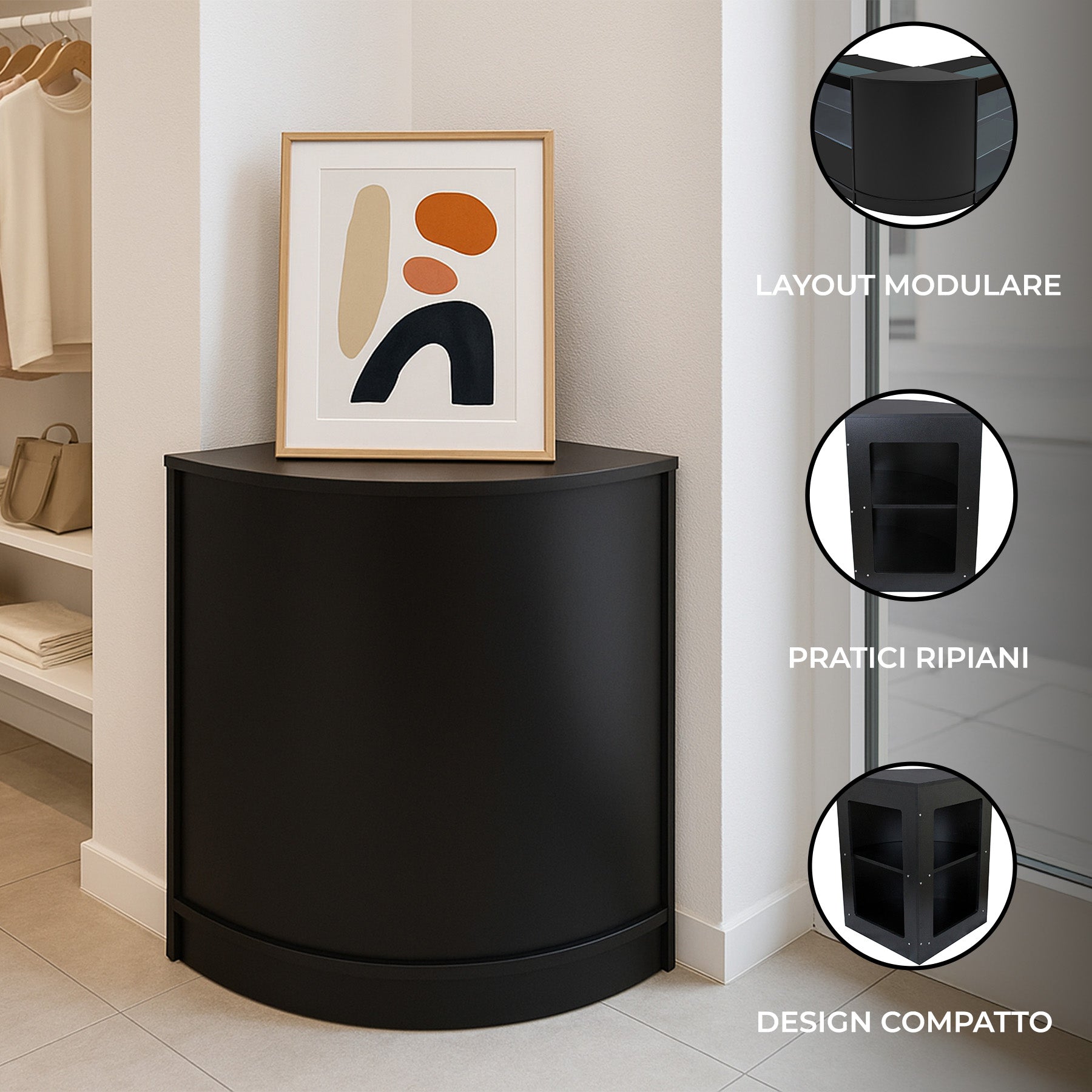 Q-Rax Bancone Angolare CM60 Nero 60x60 MDF