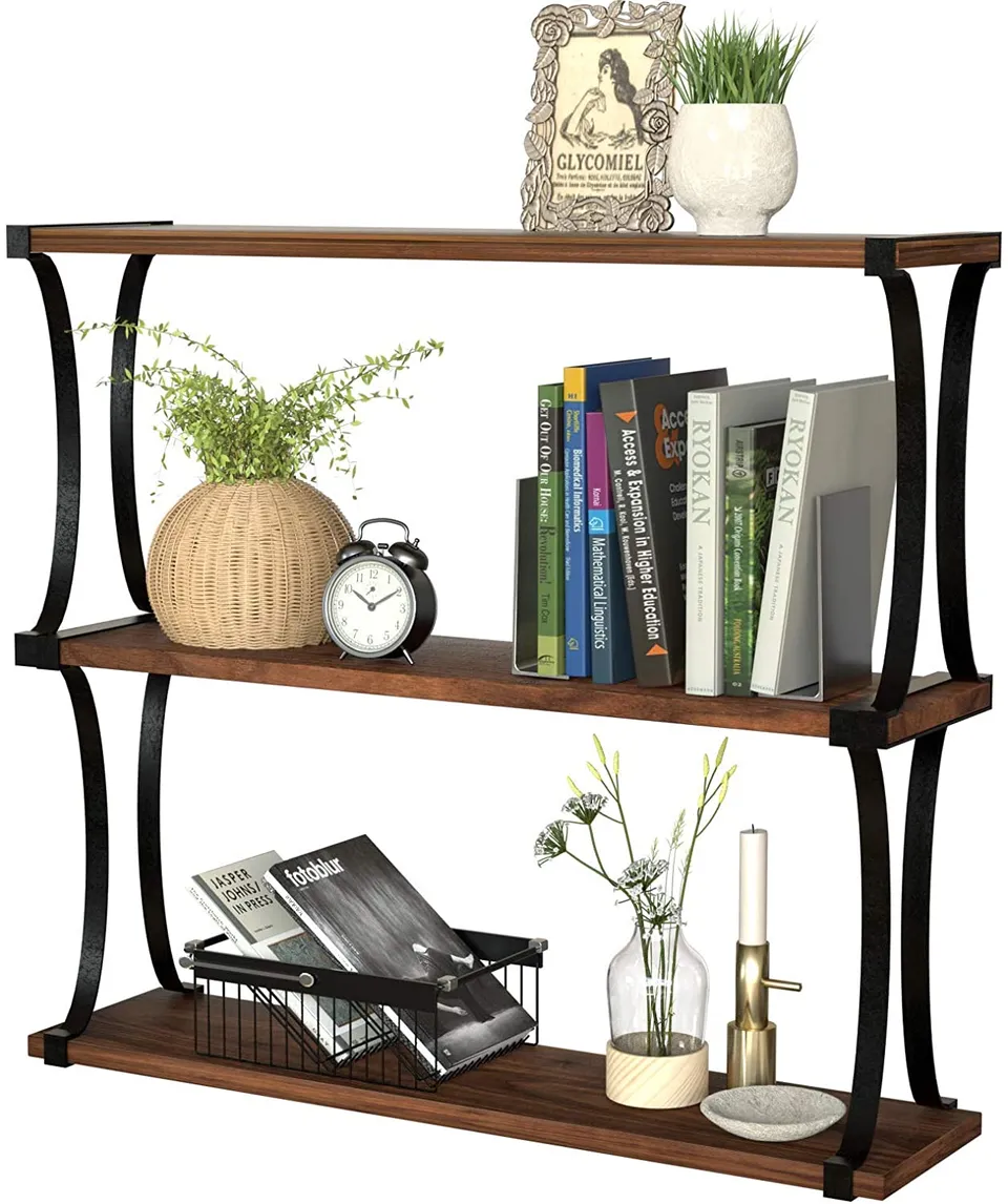 Jackcube Design Living Room Mensole Parete Legno 3 Pezzi Staffe Metallo