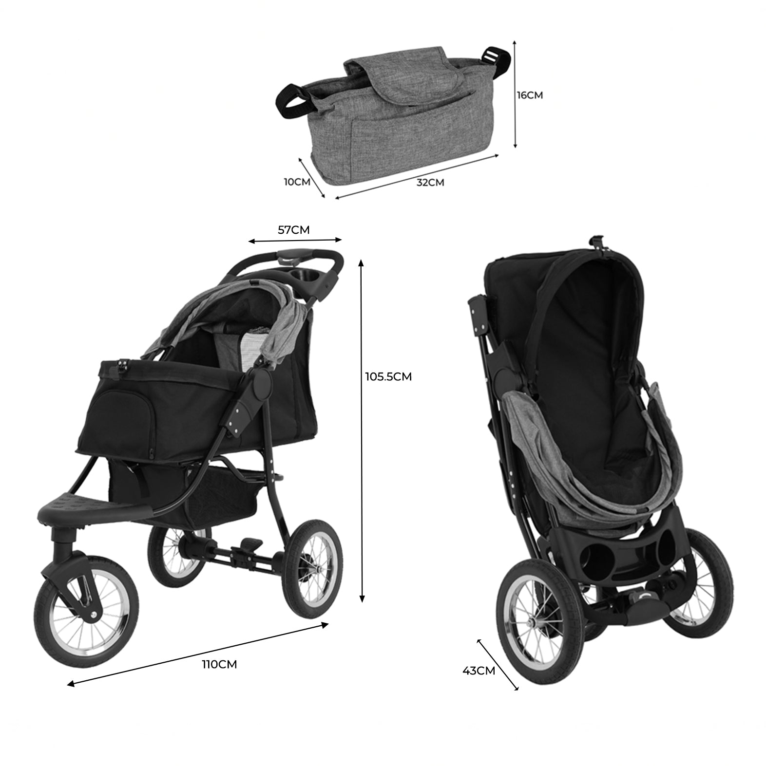 Q-Rax Accessori Casa Passeggino Jogger Animali 3 Ruote Grigio