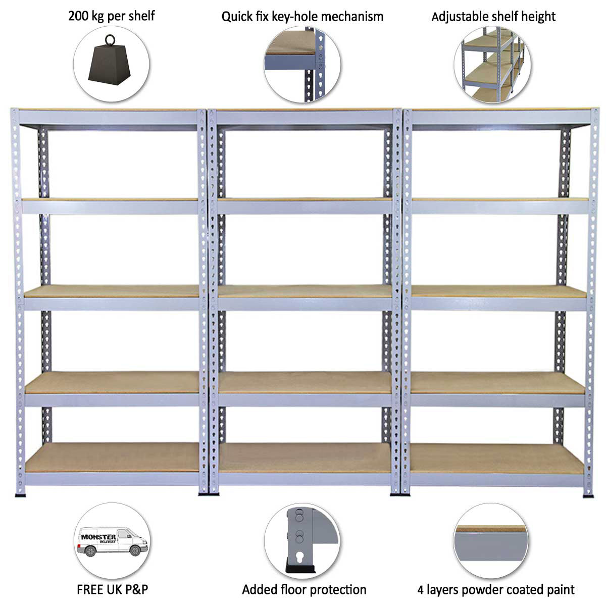 Scaffali Q-Rax 90x50 scaffale garage grigio 3 pezzi
