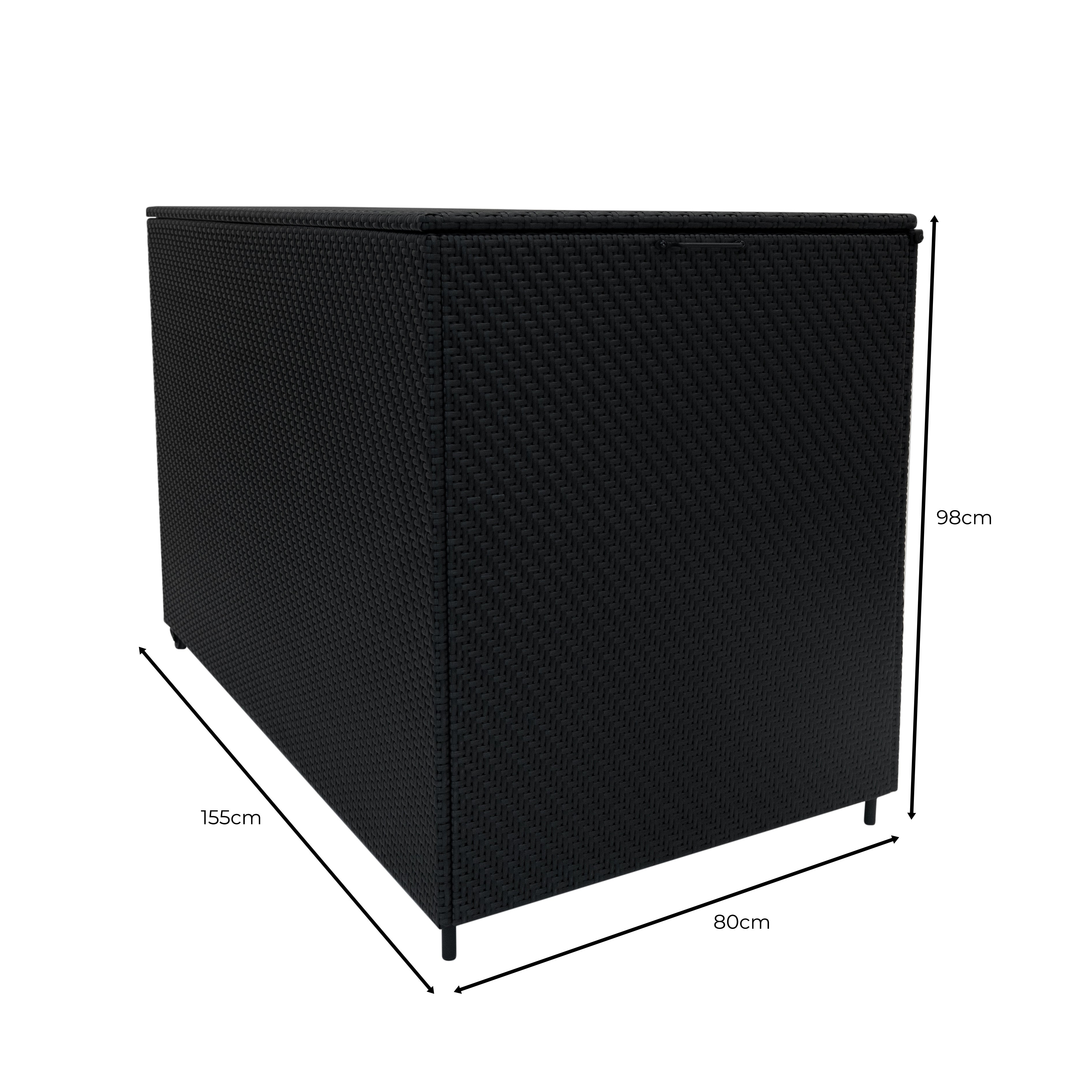 Q-Rax Set Rattan Nero 6 Pezzi Tavolino Bauli 250L+996L Giardino