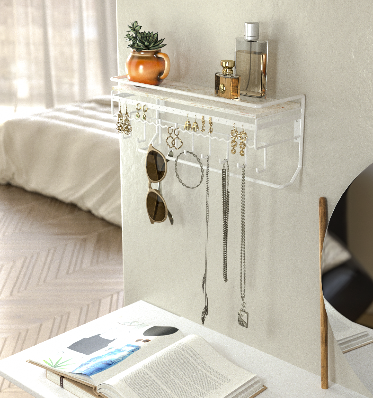 Jackcube Design Makeup portagioie parete 9 ganci legno bianco
