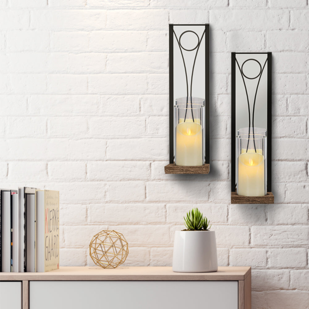 Jackcube Design Wall Décor Portacandele Parete Set 2 Vetro Legno