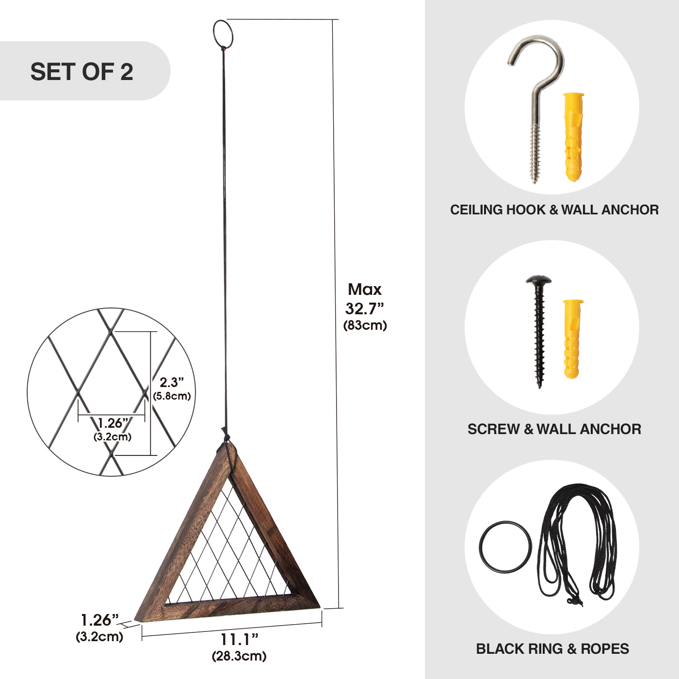 Jackcube Plant Set 2 Portapiante Sospeso Triangolo Legno