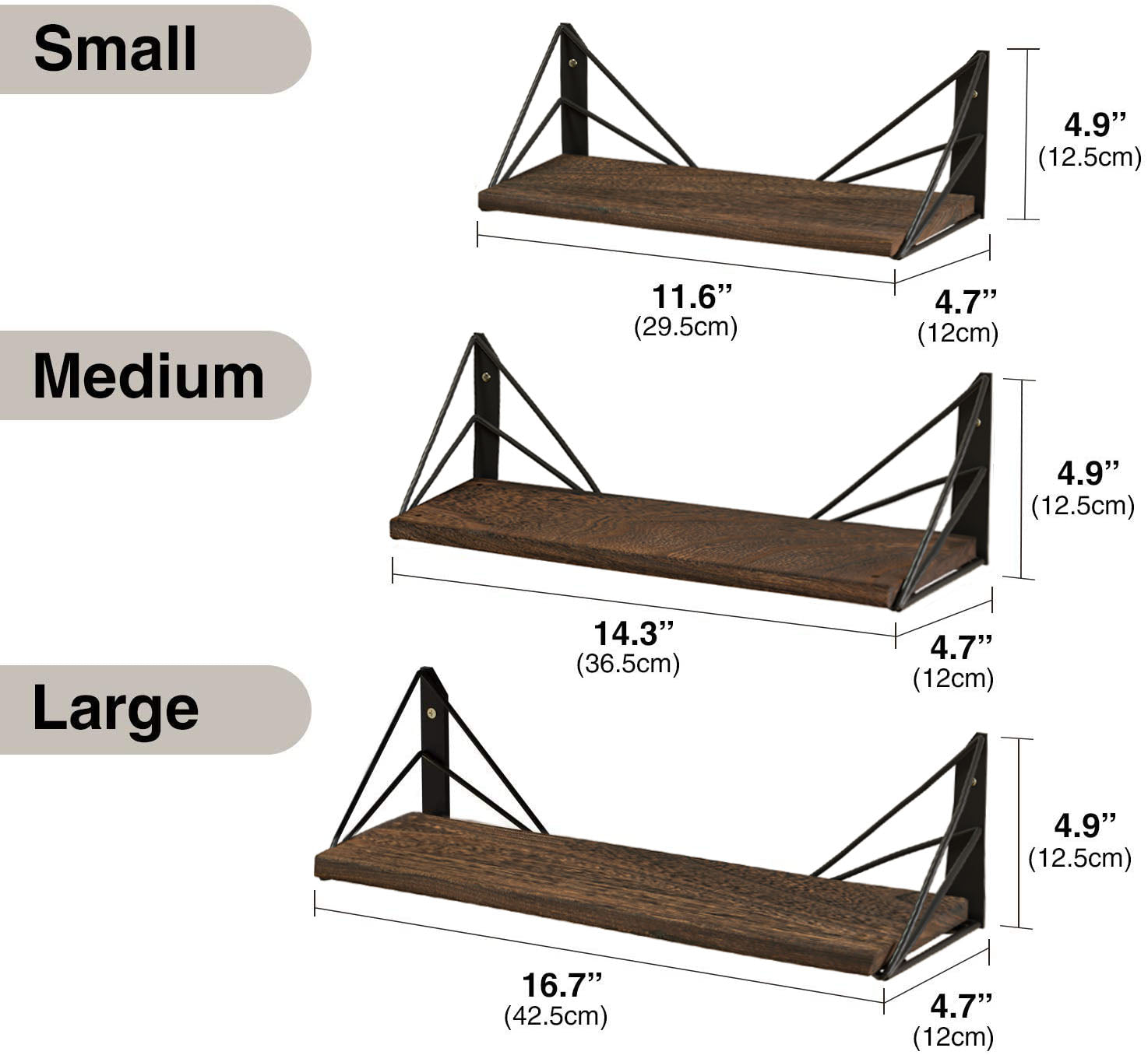 Jackcube Design Display set 3 mensole legno e metallo nero