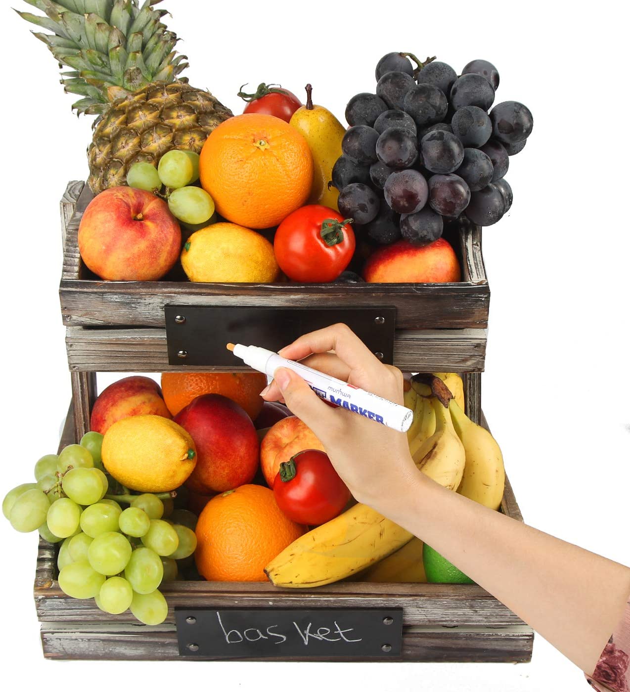 Jackcube Design Kitchen Cesto Frutta Legno 2 Piani Lavagna