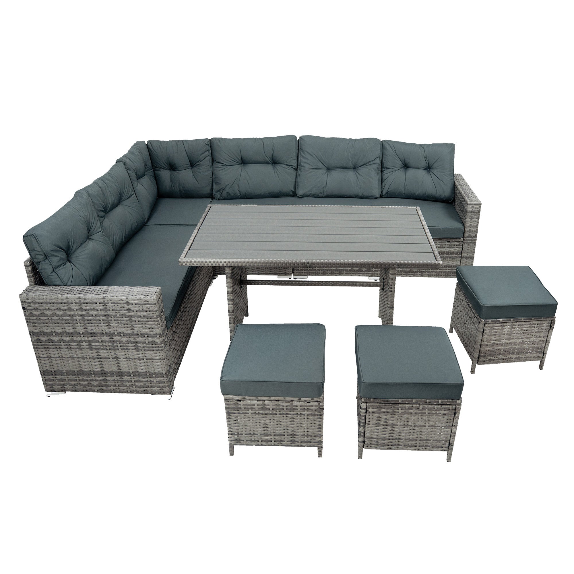 Q-Rax Set Angolare Rattan 9 Posti Grigio Tavolo Polywood