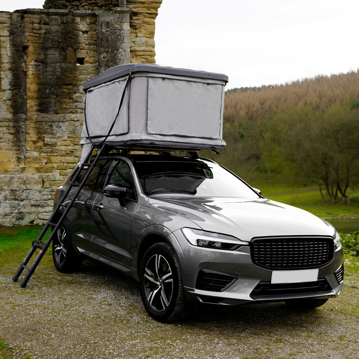 Q-Rax Mobili da Esterno Tenda da Tetto Auto Grigio Guscio Rigido