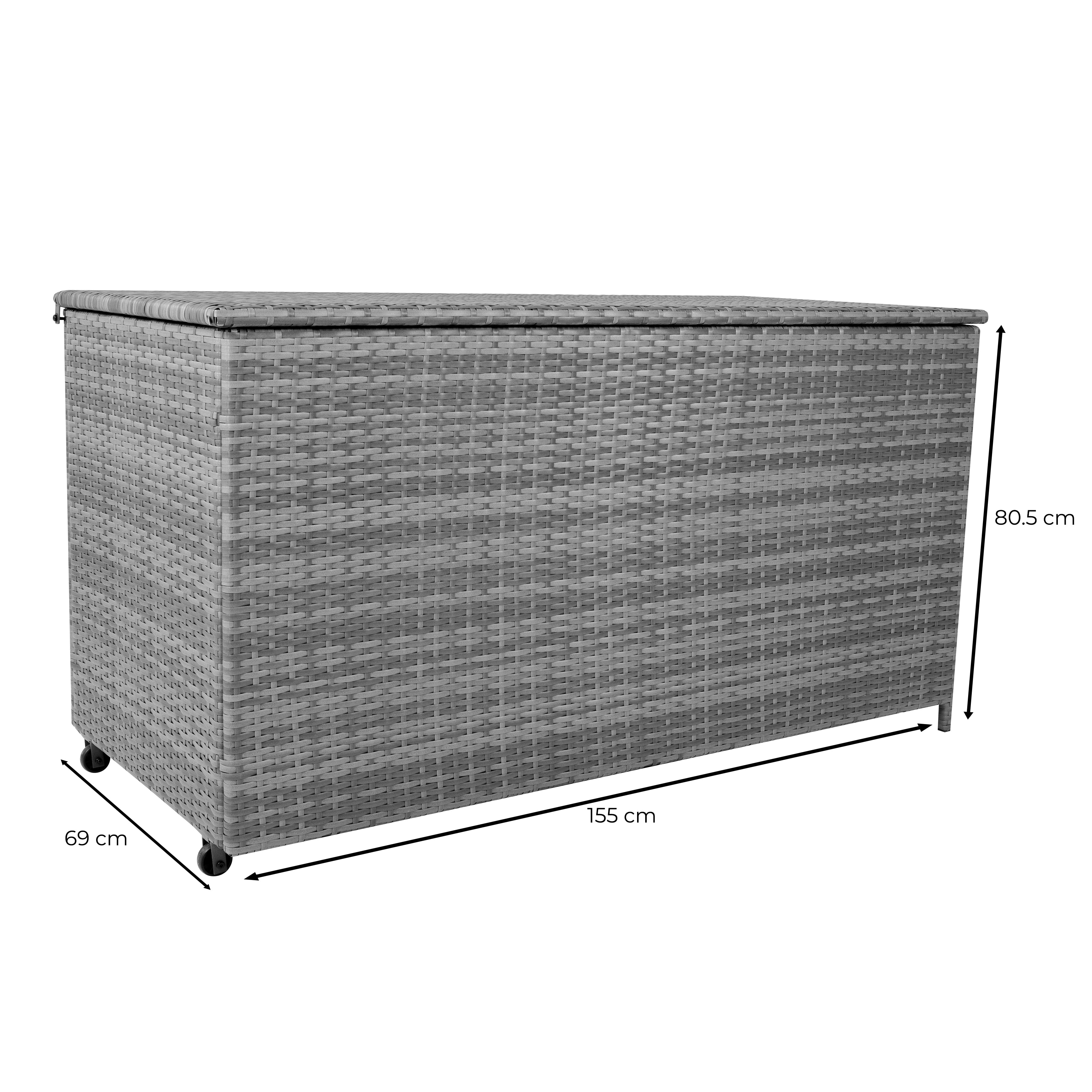 Q-Rax Mobili da Esterno Box Rattan 700L Grigio Cuscini con Ruote