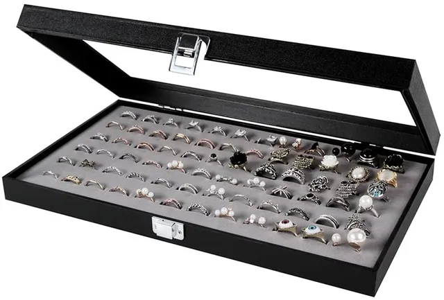 JackCube Scatola Portanelli Velluto Grigio 72 Scomparti