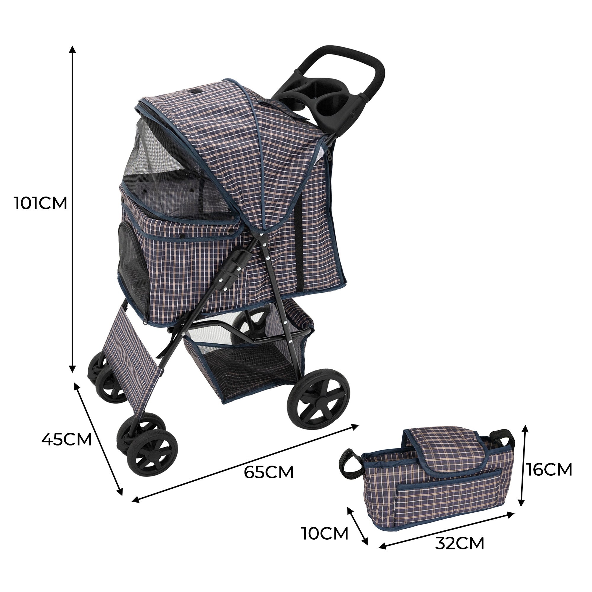 Q-Rax Accessori Casa Passeggino Animali Blu Tartan 15kg