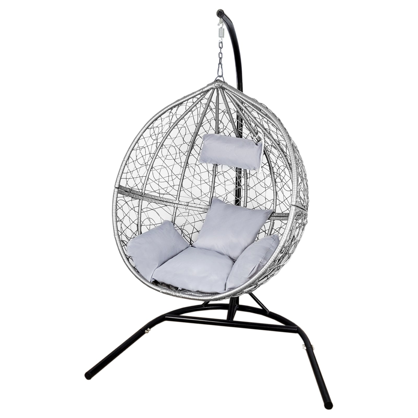 Q-Rax Sedia Sospesa Uovo Rattan Grigio con Cuscini