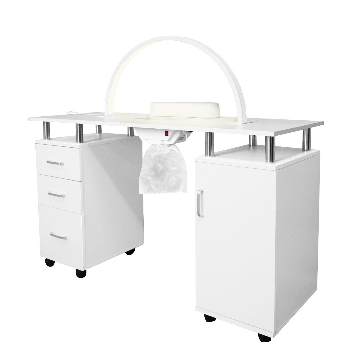 Q-Rax Tavolo Manicure 120cm Bianco con Lampada LED