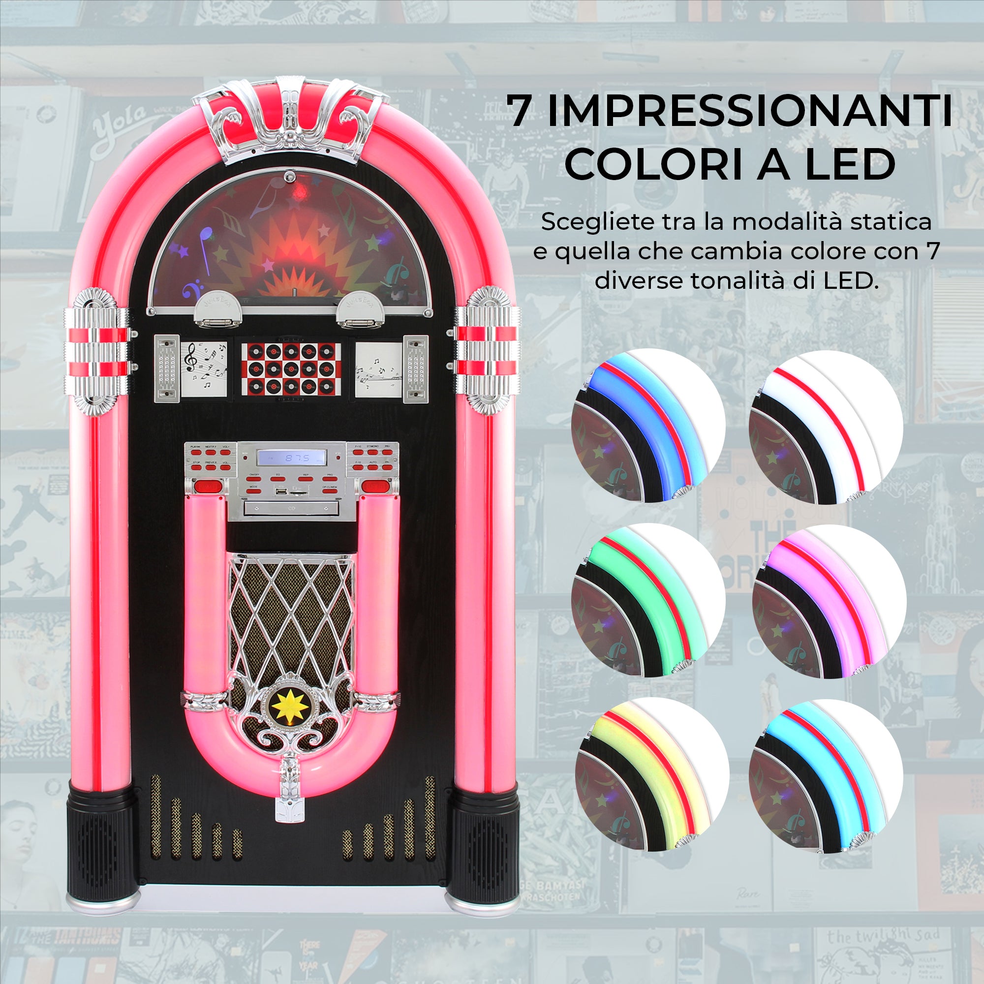 Q-Rax Vintage jukebox nero bluetooth giradischi LED