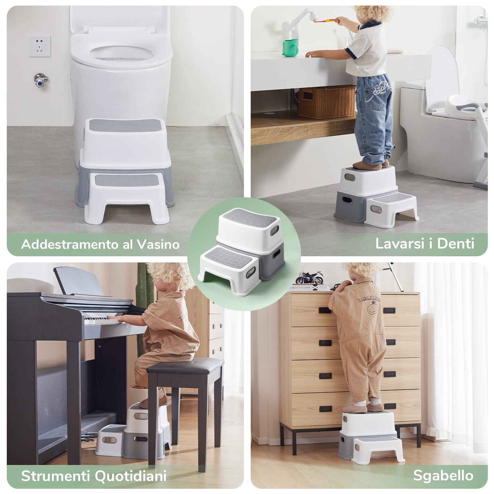 DEANIC Sgabelli e Scalette da Bagno 2 Gradini Grigio Antiscivolo