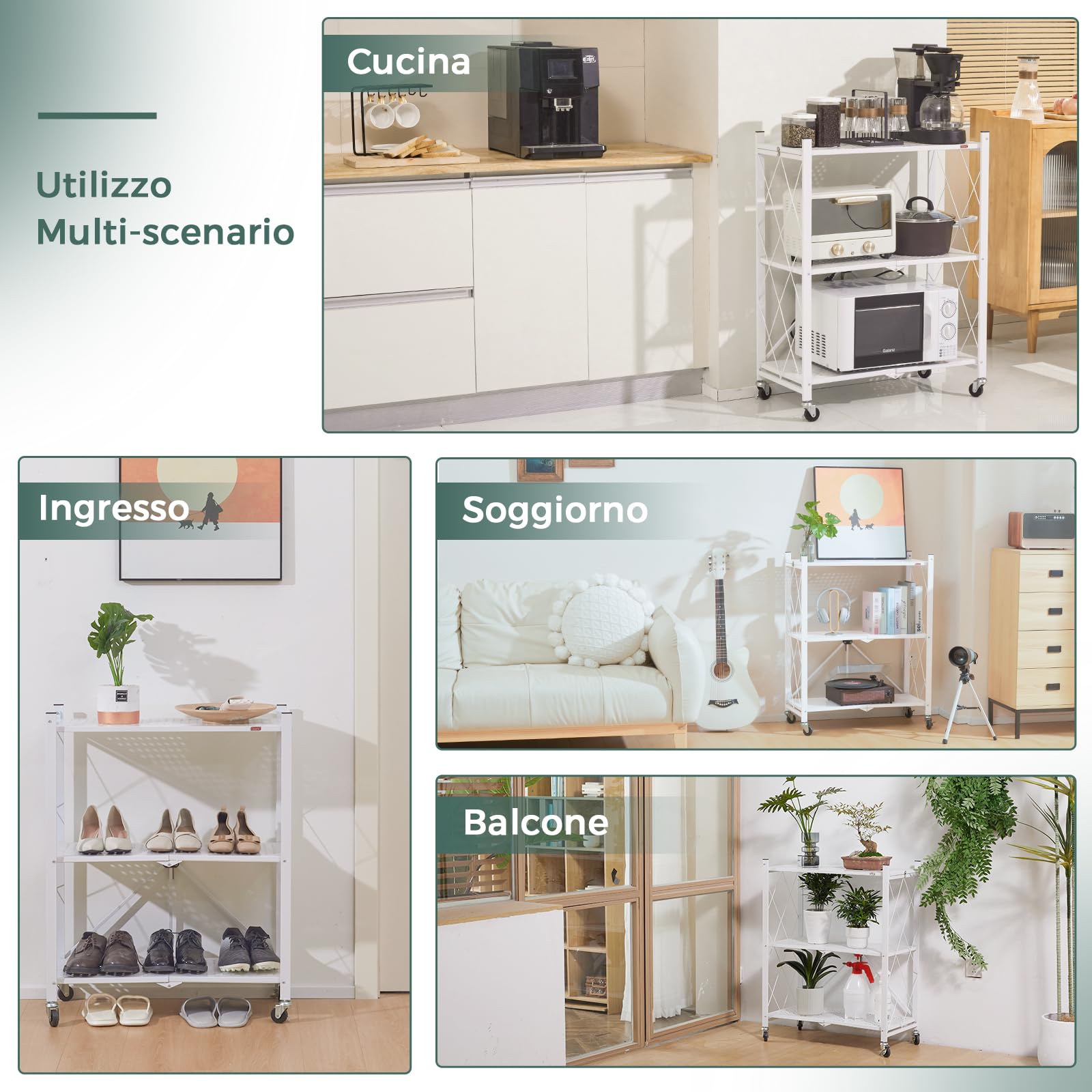 DEANIC Folding Storage Shelves scaffale metallo bianco 3 ripiani