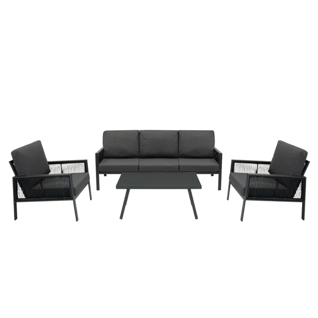 Q-Rax Set divano giardino alluminio antracite 4 pezzi cuscini