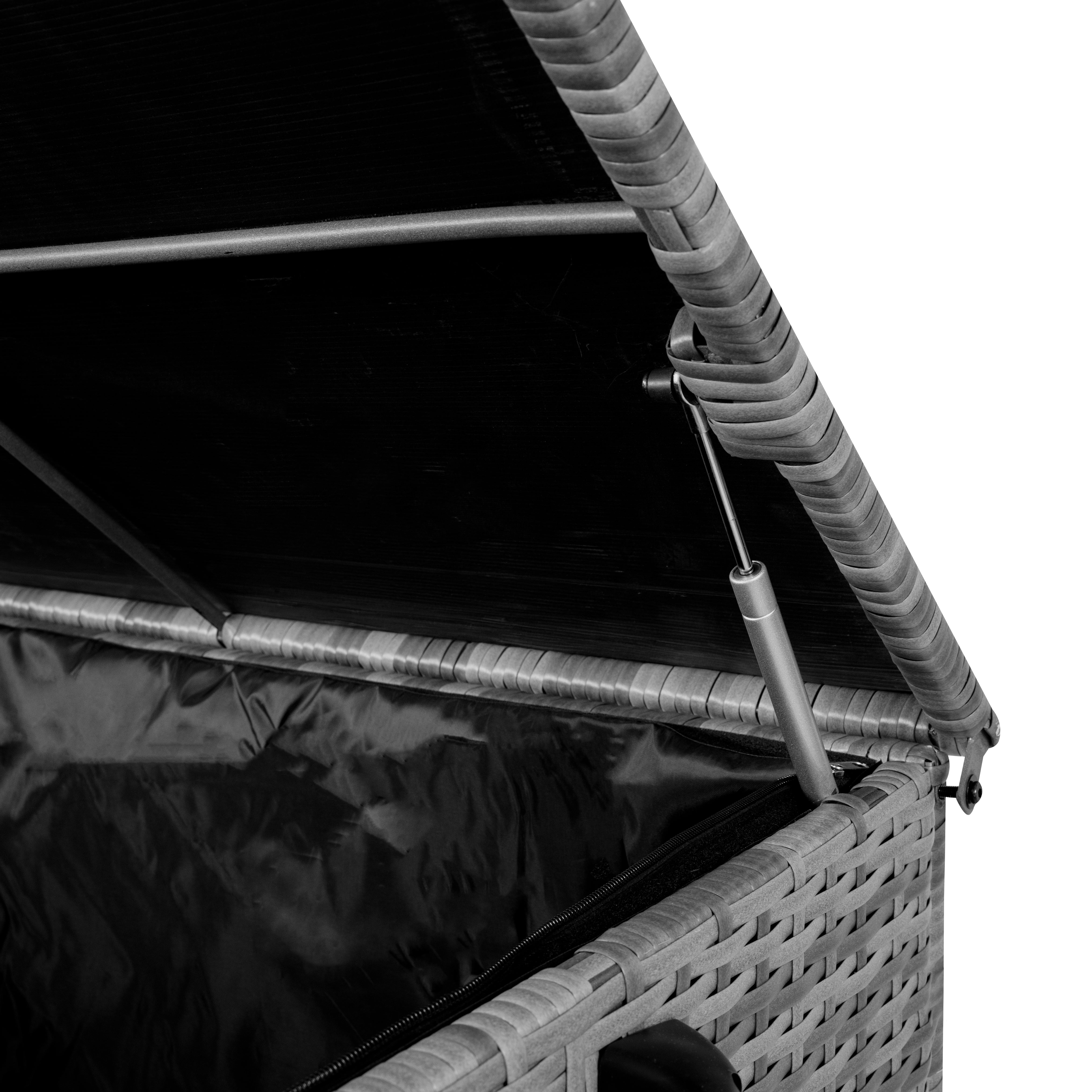 Q-Rax Mobili da Esterno Box Rattan 700L Grigio Cuscini con Ruote