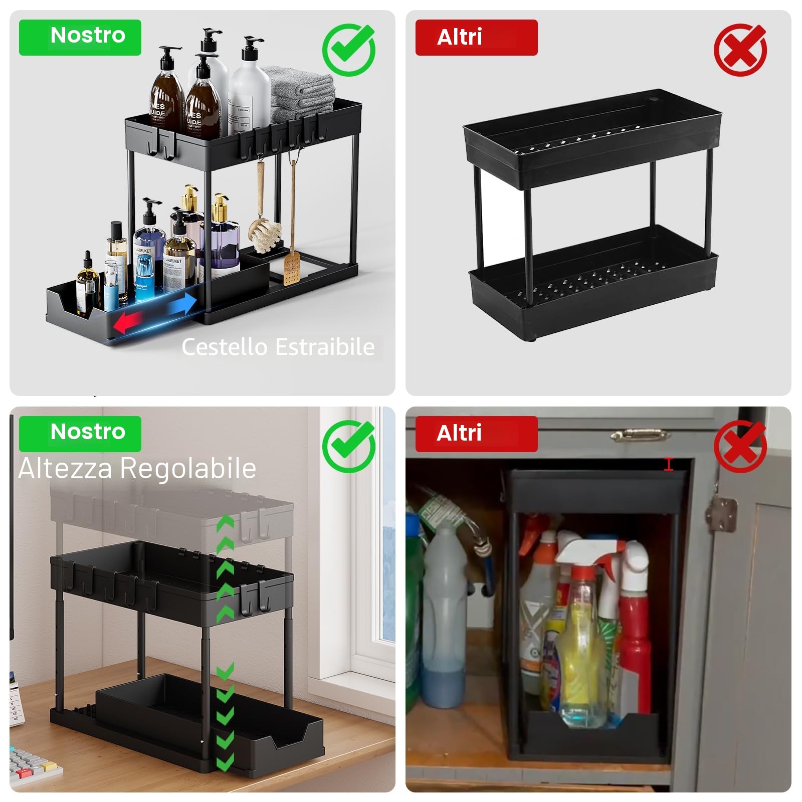 Meltrck Organizer Sottolavello Nero 2 Pezzi 2 Livelli 16 Ganci