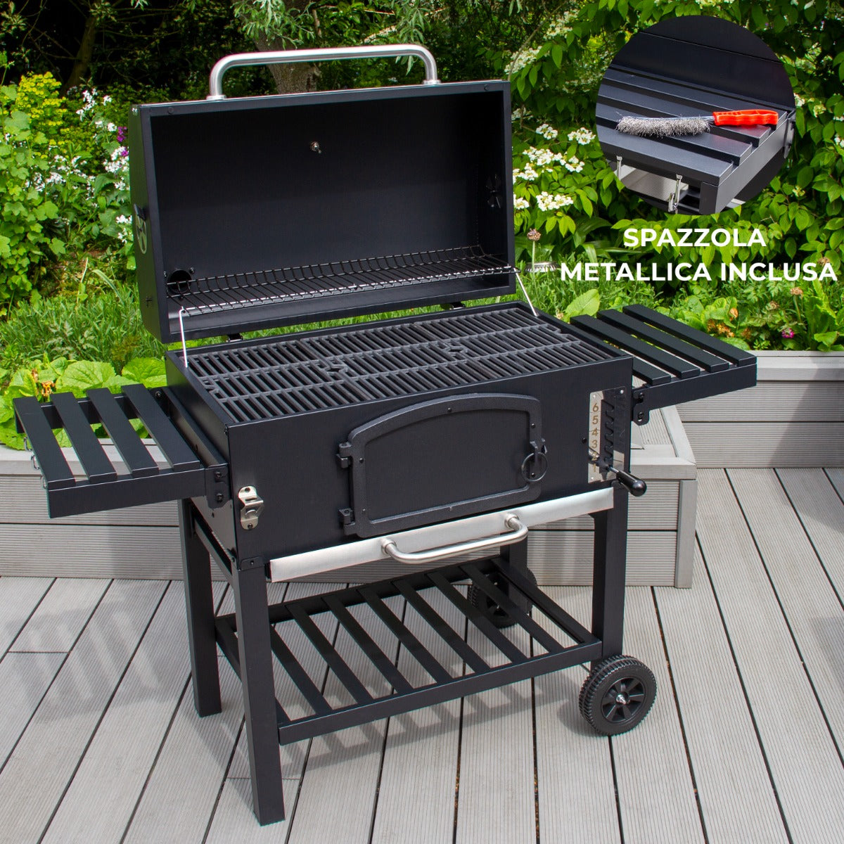 Q-Rax Affumicatore XXL barbecue carbone con coperchio