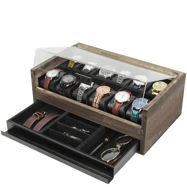 Jackcube Design Makeup & Jewelry Box Orologi Legno 12 Scomparti Vetro