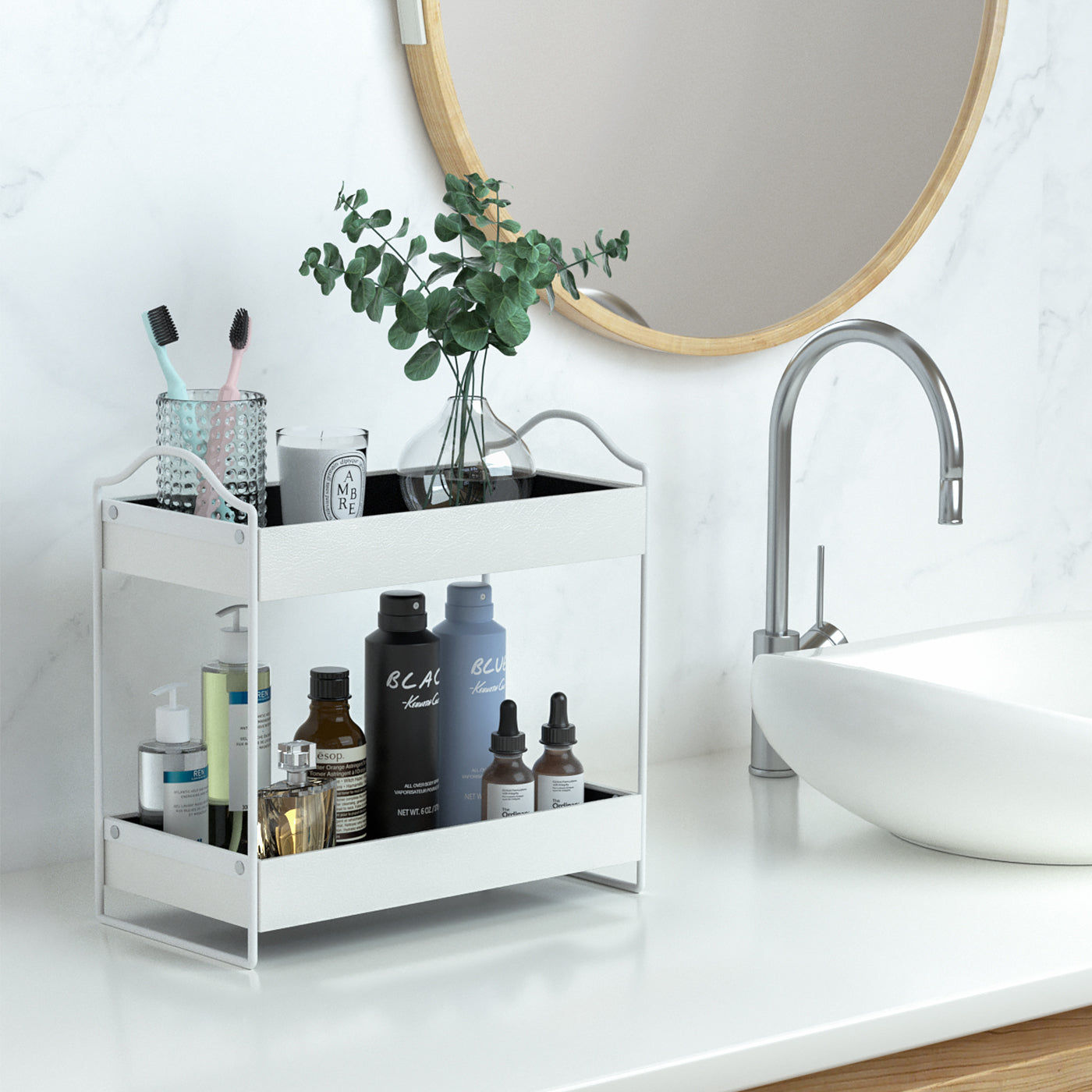 Jackcube Bathroom Scaffale Bagno 2 Ripiani Bianco Pelle
